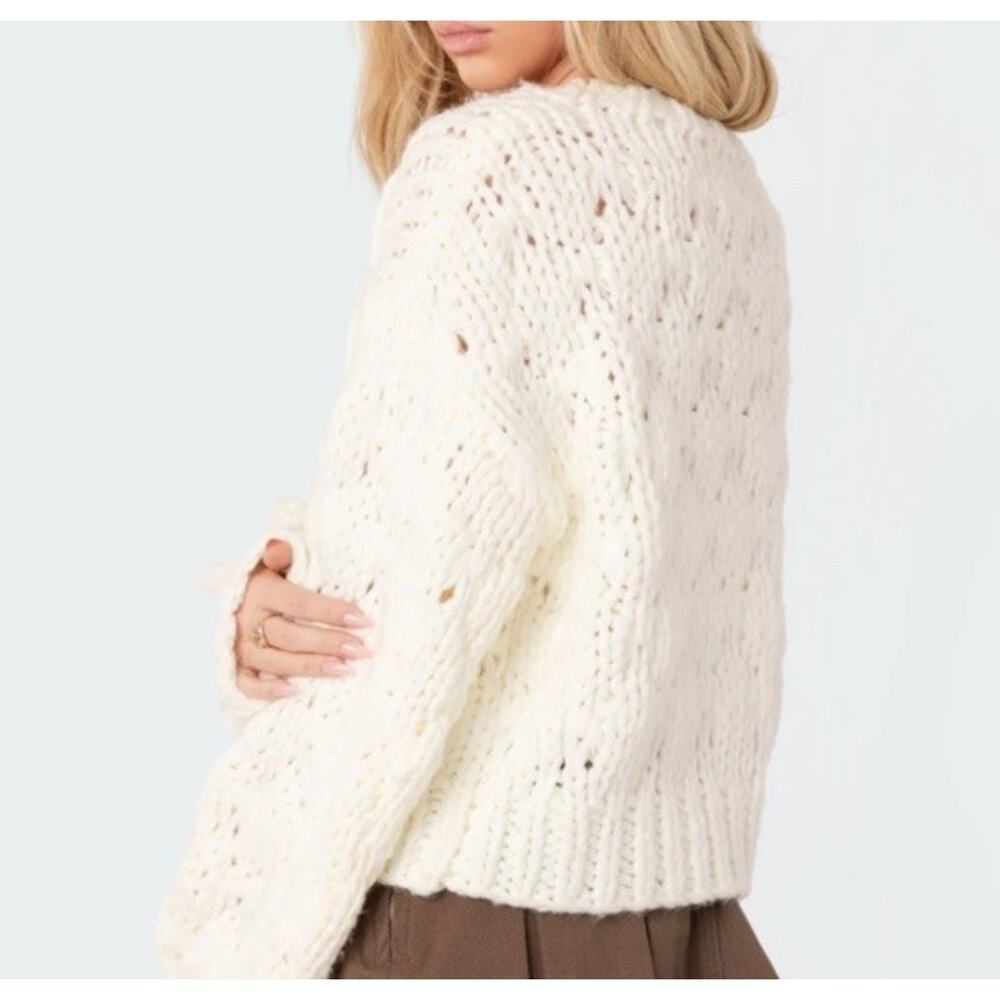 Edikted Chunky Cable Knit Ivory Open Cardigan Seater One Size